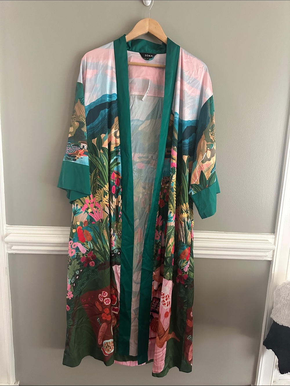 NWT Soma summer vacation print long satin robe Sz S/M